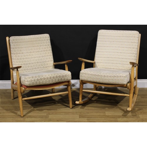 3379 - Mid-century Design - a beech and elm two-piece lounge suite, by Scandart Ltd, High Wycombe, badged, ... 