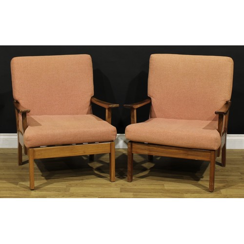 3352 - A pair of retro lounge chairs, in the manner of Hans J. Wegner, 80cm high, 69.5cm wide, the seat 54c... 