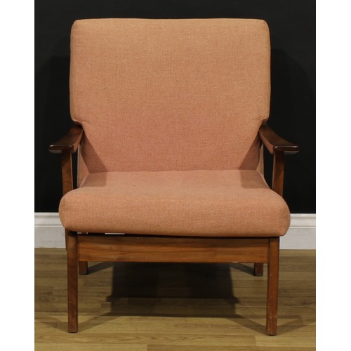 3352 - A pair of retro lounge chairs, in the manner of Hans J. Wegner, 80cm high, 69.5cm wide, the seat 54c... 