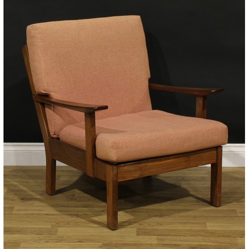 3352 - A pair of retro lounge chairs, in the manner of Hans J. Wegner, 80cm high, 69.5cm wide, the seat 54c... 