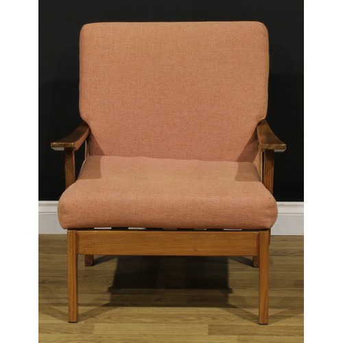 3352 - A pair of retro lounge chairs, in the manner of Hans J. Wegner, 80cm high, 69.5cm wide, the seat 54c... 