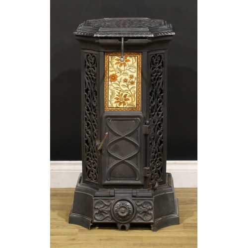 3341 - A French Belle Époque Period cast iron stove, Godin Dequenne & Cie, 80cm high, 45cm square, c.1900