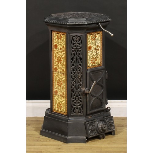 3341 - A French Belle Époque Period cast iron stove, Godin Dequenne & Cie, 80cm high, 45cm square, c.1900