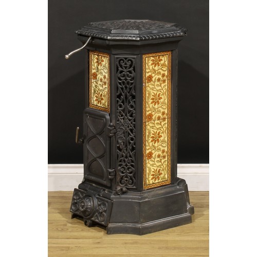 3341 - A French Belle Époque Period cast iron stove, Godin Dequenne & Cie, 80cm high, 45cm square, c.1900