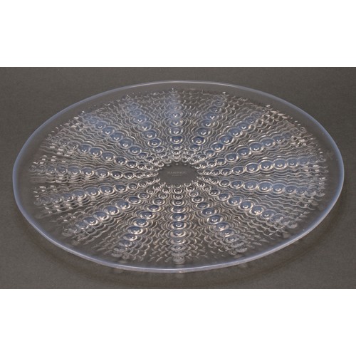 3240 - A Lalique Oursins opalescent glass circular plate, reverse moulded with a burst of radiating stylise... 