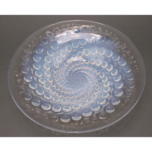 3243 - A Lalique Volutes pattern opalescent glass circular shallow bowl, reverse moulded with a swirl of se... 