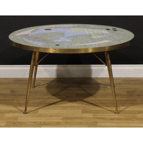 3316 - Mid-century Design - a circular mosaic and brass coffee table, probably by Berthold Müller-Oerlingha... 