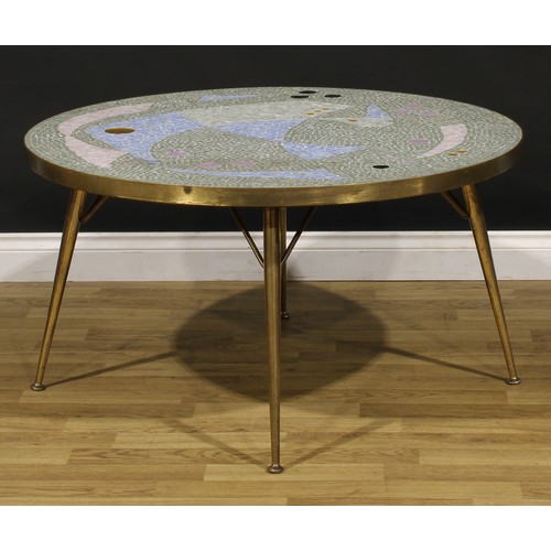 3316 - Mid-century Design - a circular mosaic and brass coffee table, probably by Berthold Müller-Oerlingha... 