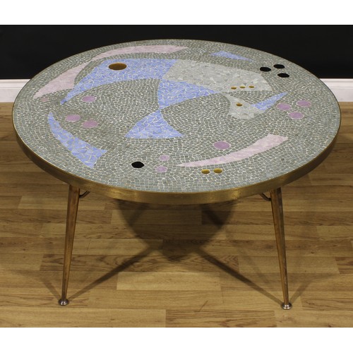 3316 - Mid-century Design - a circular mosaic and brass coffee table, probably by Berthold Müller-Oerlingha... 