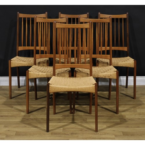 3323 - Mid-century Design - a set of six Danish teak dining chairs, possibly Arne Hovmand-Olsen for Mogens ... 