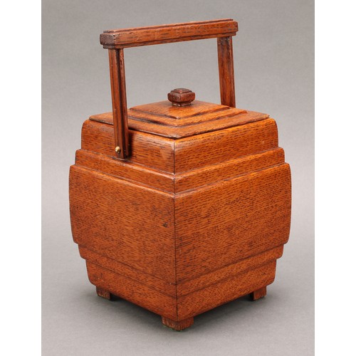 3387 - An Art Deco light oak biscuit barrel or tea caddy, possibly a scratch built 