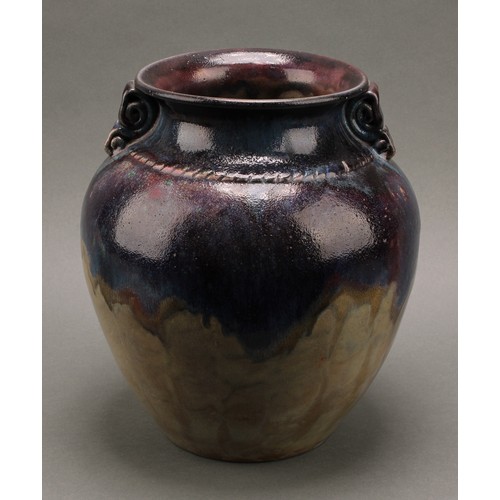 3094 - A Bourne Denby Danesby Ware ovoid amphora vase, pair of folded lug handles, drip and crackle glazed ... 