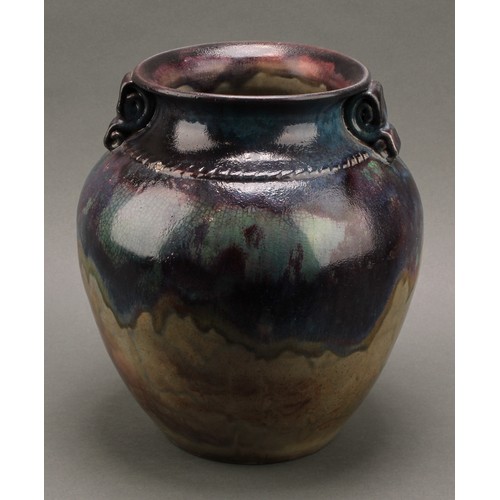 3094 - A Bourne Denby Danesby Ware ovoid amphora vase, pair of folded lug handles, drip and crackle glazed ... 