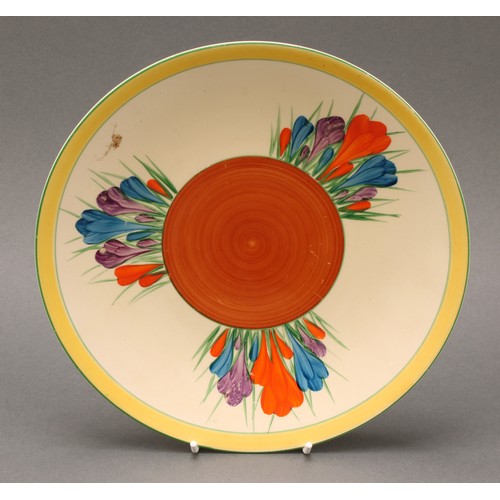 3000 - A Clarice Cliff Bizarre Crocus pattern circular plate, 23cm diameter, Newport Pottery, England, prin... 