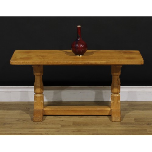 3367 - Robert Thompson, Mouseman of Kilburn - an oak coffee table, adzed top, carved mouse signature, 44cm ... 