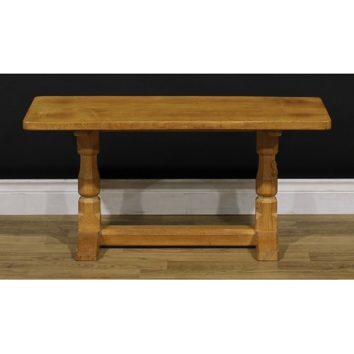 3367 - Robert Thompson, Mouseman of Kilburn - an oak coffee table, adzed top, carved mouse signature, 44cm ... 