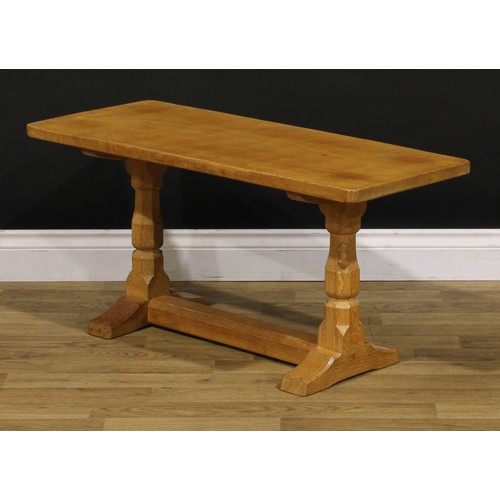 3367 - Robert Thompson, Mouseman of Kilburn - an oak coffee table, adzed top, carved mouse signature, 44cm ... 