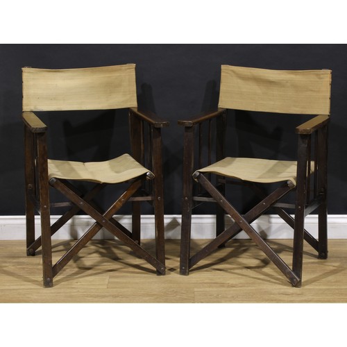 3349 - A pair of early to mid-20th century folding director’s chairs, by Haxyes, badged, 86.5cm high, 58.5c... 