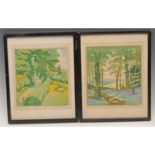 3288 - John Hall Thorpe (1874-1947)
a pair, Bluebell Woods and Country Road
signed in pencil, coloured wood... 