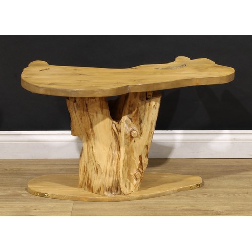 3406 - A unique reclaimed pine and conifer dog silhouette coffee table, the top worked as a labrador, natur... 