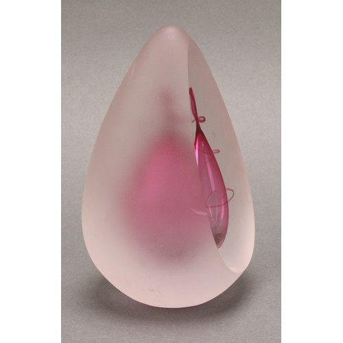 3231 - A Svaja Paris Heart glass sculpture paperweight, of teardrop form, glass blown centre, 15cm high; a ... 