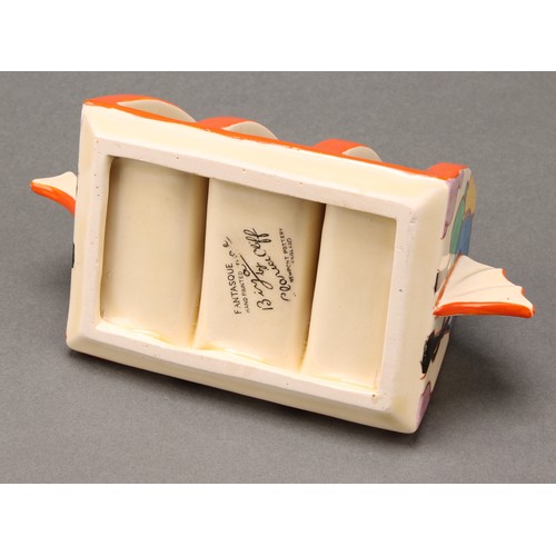 3085 - Clarice Cliff Fantasque Bizarre Autumn pattern three division toast rack printed marks, 7.4cm x 15.5... 