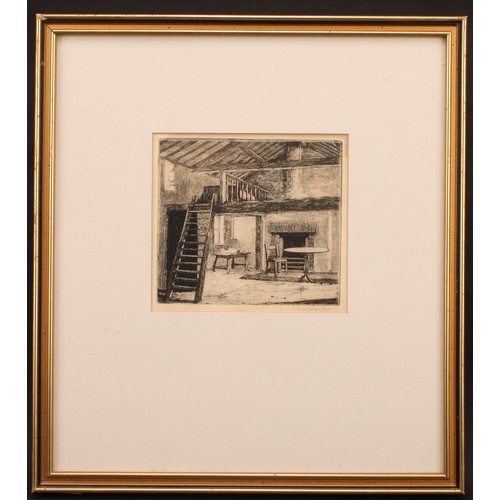 3295 - **lang**, by and after, Cottage Interior with Loft, etching, signed in pencil, 13.5cm x 15cm