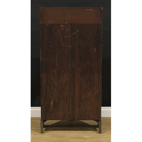 3412 - An Arts and Crafts oak bureau bookcase, shaped three-quarter gallery, fall front with beaten copper ... 