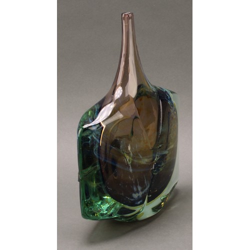 3223 - A Mdina glass Fish vase, designed by Michael Harris (British 1933-1994), of compressed and overlaid ... 