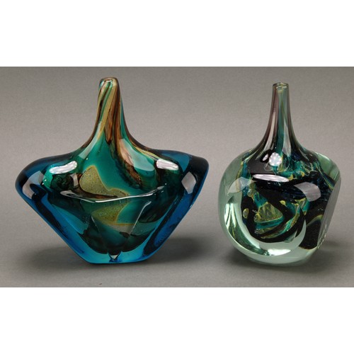 3222 - A Mdina cased glass flattened globular vase, designed by Michael Harris (British 1933-1994), slender... 