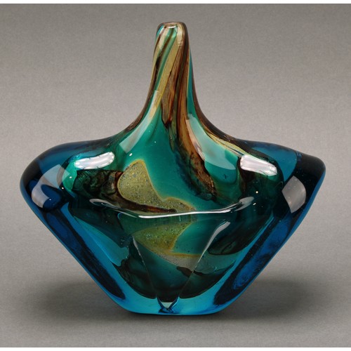 3222 - A Mdina cased glass flattened globular vase, designed by Michael Harris (British 1933-1994), slender... 