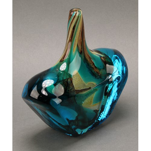 3222 - A Mdina cased glass flattened globular vase, designed by Michael Harris (British 1933-1994), slender... 