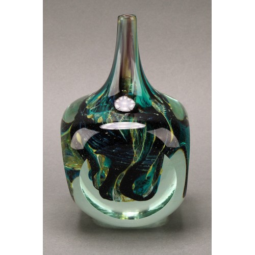 3222 - A Mdina cased glass flattened globular vase, designed by Michael Harris (British 1933-1994), slender... 