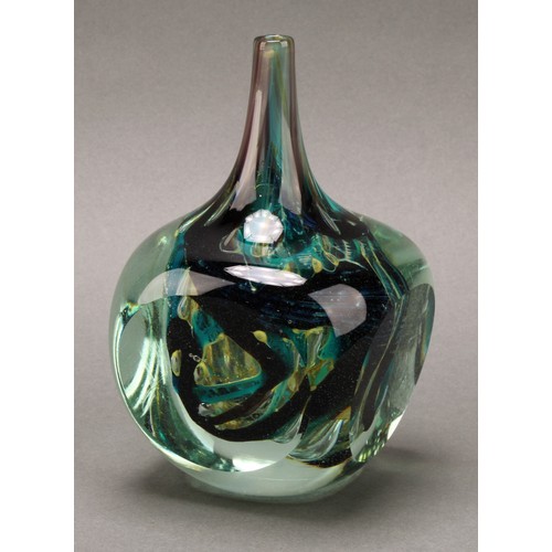 3222 - A Mdina cased glass flattened globular vase, designed by Michael Harris (British 1933-1994), slender... 