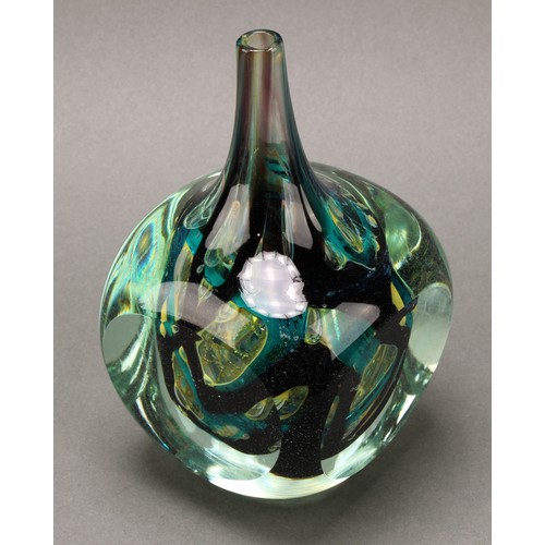 3222 - A Mdina cased glass flattened globular vase, designed by Michael Harris (British 1933-1994), slender... 