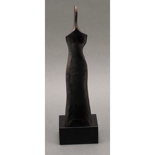 3267 - Czech School (20th century), a Modernist iron sculpture, Abstract Figure, marble base, 29cm high ove... 