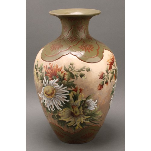 3083 - Ceramics - a large Langley inverted shouldered baluster vase, by Daisy Calvert, impasto decorated wi... 