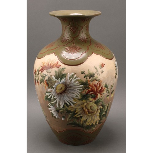 3083 - Ceramics - a large Langley inverted shouldered baluster vase, by Daisy Calvert, impasto decorated wi... 