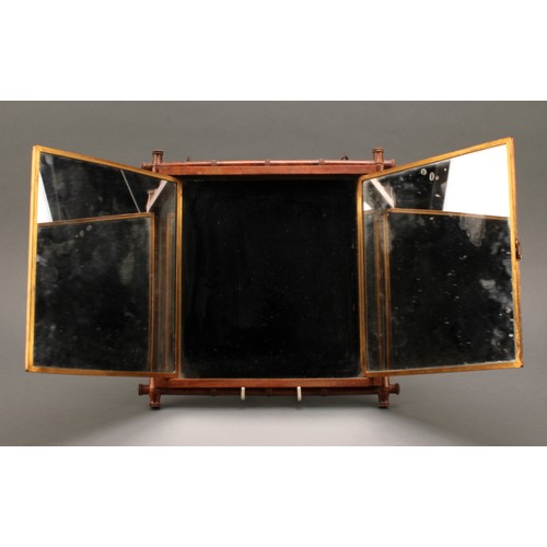 3373 - An Aesthetic Movement bamboo folding triptych mirror, of a type retailed by Liberty & Co., decorated... 