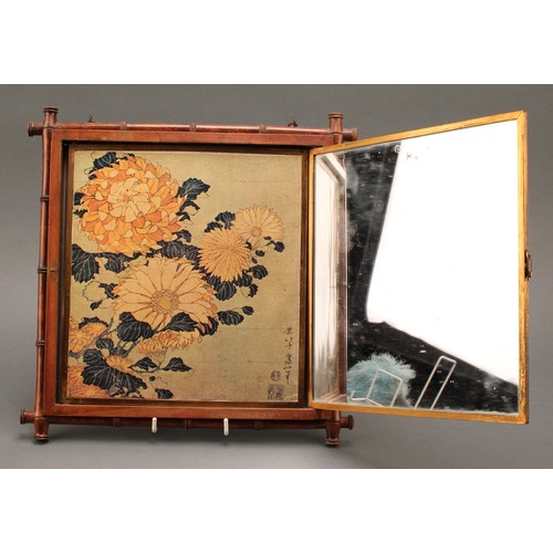 3373 - An Aesthetic Movement bamboo folding triptych mirror, of a type retailed by Liberty & Co., decorated... 