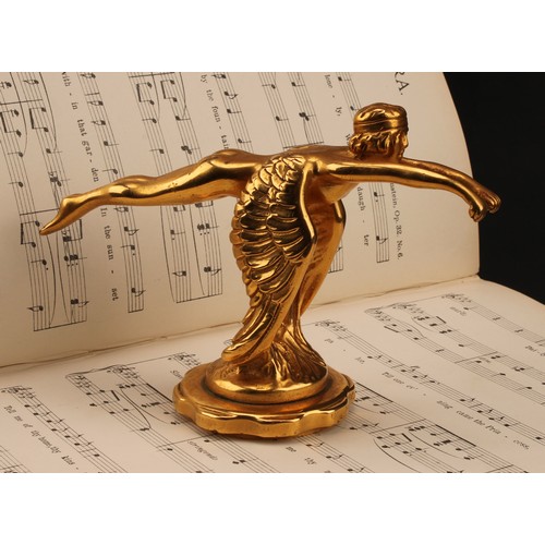 3390 - Automobilia - an Art Deco gilt bronze car mascot or hood ornament, by AE Lejeune, cast as a flying f... 