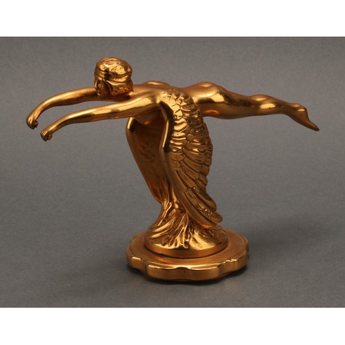 3390 - Automobilia - an Art Deco gilt bronze car mascot or hood ornament, by AE Lejeune, cast as a flying f... 