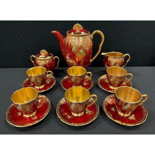 3071 - A Carlton Ware 'Rouge Royale' Royal Heron & Wisteria pattern coffee set,  in coloured enamels and gi... 