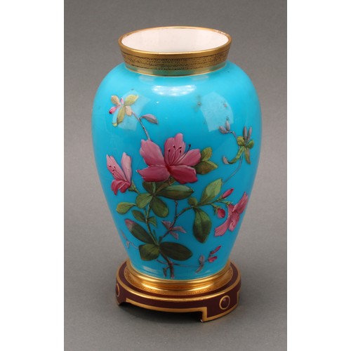 3035 - A pair of Mintons Aesthetic Movement chinoiserie ovoid vases, enamelled with blossom and insects on ... 