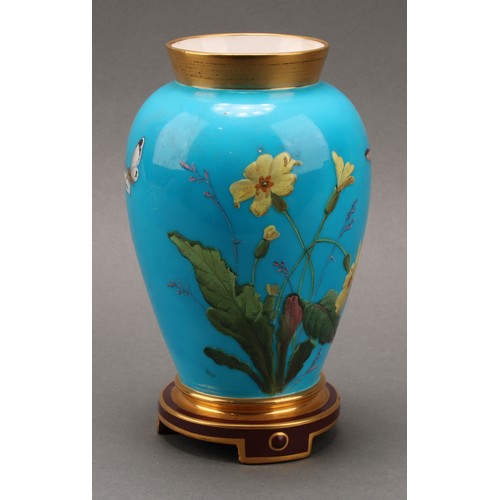 3035 - A pair of Mintons Aesthetic Movement chinoiserie ovoid vases, enamelled with blossom and insects on ... 