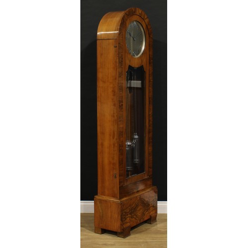 3329 - An Art Deco walnut longcase clock, 29.5cm dial applied and inscribed with Arabic numerals, eight day... 