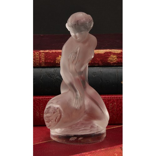 3247 - A Lalique opalescent glass figure, of Leda And The Swan, mark to base, 11.5cm high