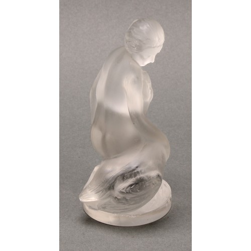 3247 - A Lalique opalescent glass figure, of Leda And The Swan, mark to base, 11.5cm high