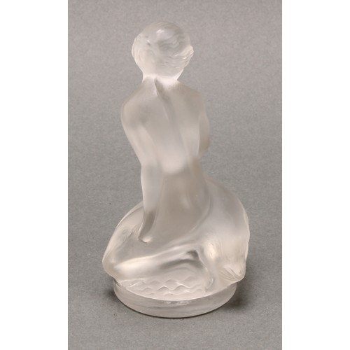 3247 - A Lalique opalescent glass figure, of Leda And The Swan, mark to base, 11.5cm high