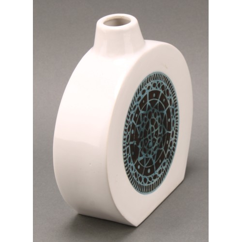 3205 - Studio Pottery - a Troika slab wheel vase, glazed with Islamic patterns in tones of blue and grey on... 